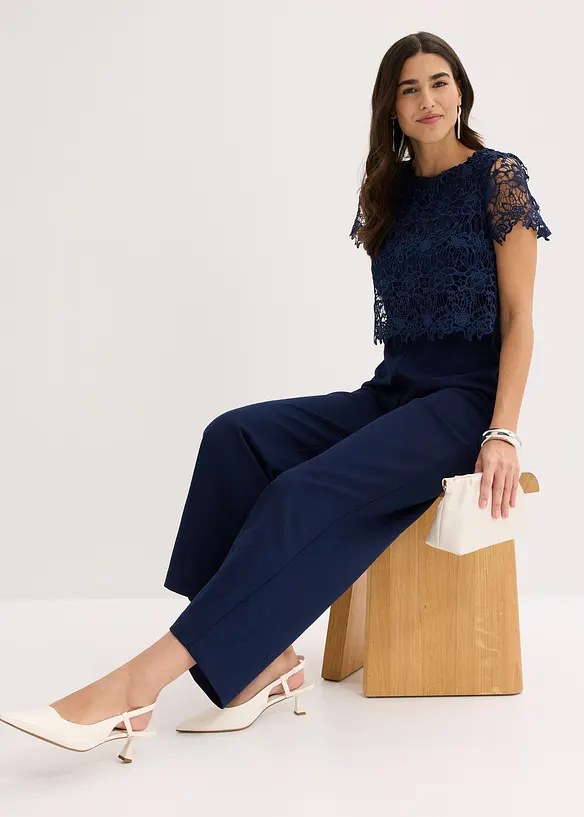 Tuta elegante effetto neoprene con pizzo, bonprix