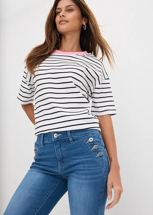 Jeans bootcut in cotone biologico, vita media, bonprix