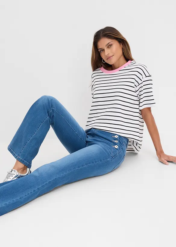 Jeans bootcut in cotone biologico, vita media, bonprix
