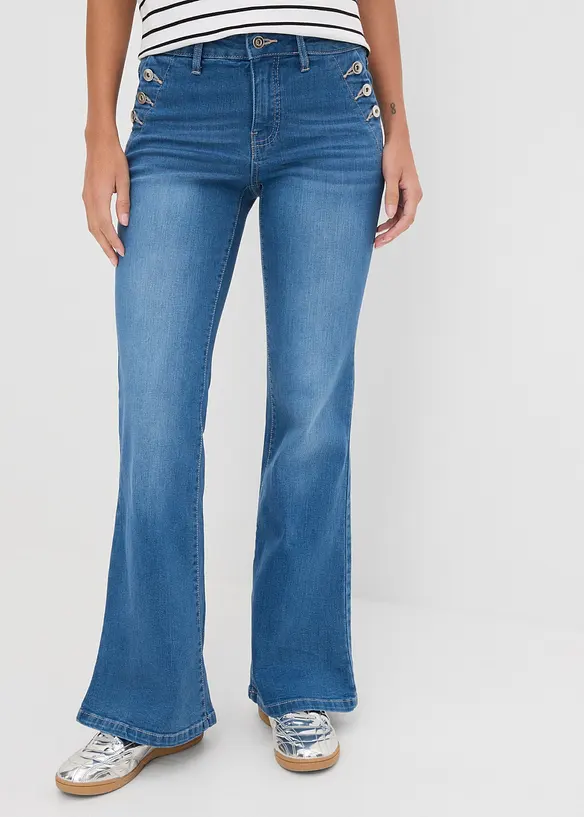 Jeans bootcut in cotone biologico, vita media, bonprix