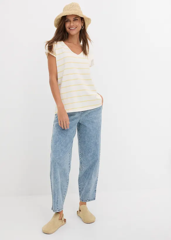 Jeans barrel shape con comodo elastico, vita media, bonprix