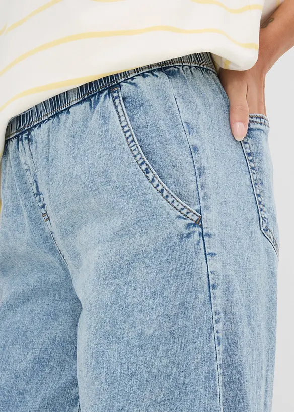 Jeans barrel shape con comodo elastico, vita media, bonprix