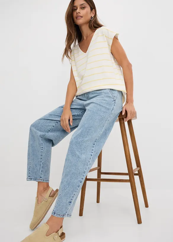 Jeans barrel shape con comodo elastico, vita media, bonprix
