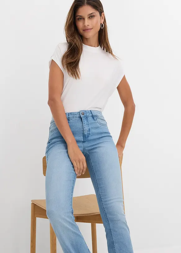 Jeans a zampa elasticizzati, vita media, bonprix