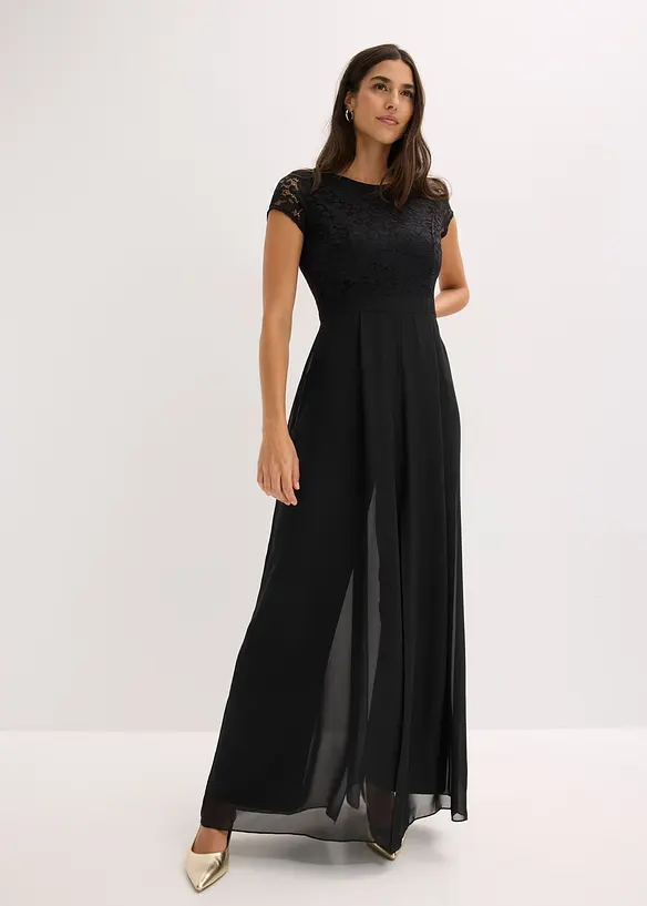 Tuta con pizzo e inserto di chiffon, bonprix