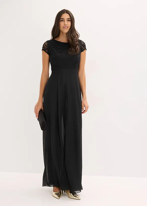 Tuta con pizzo e inserto di chiffon, bonprix