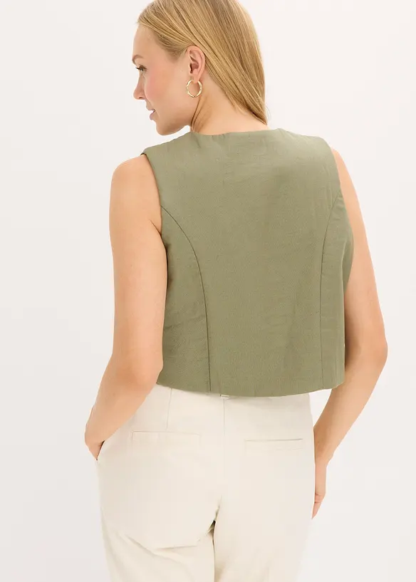 Gilet ricamato in misto lino vaporoso, bonprix