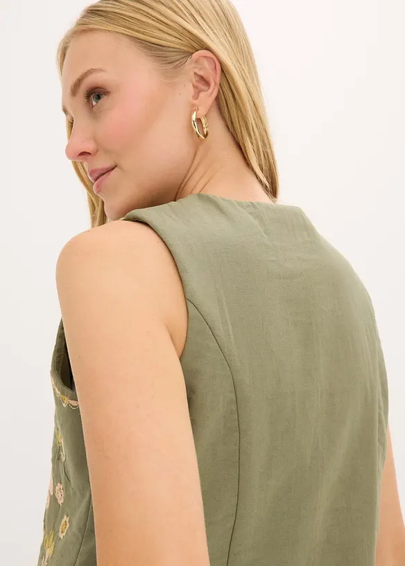 Gilet ricamato in misto lino vaporoso, bonprix