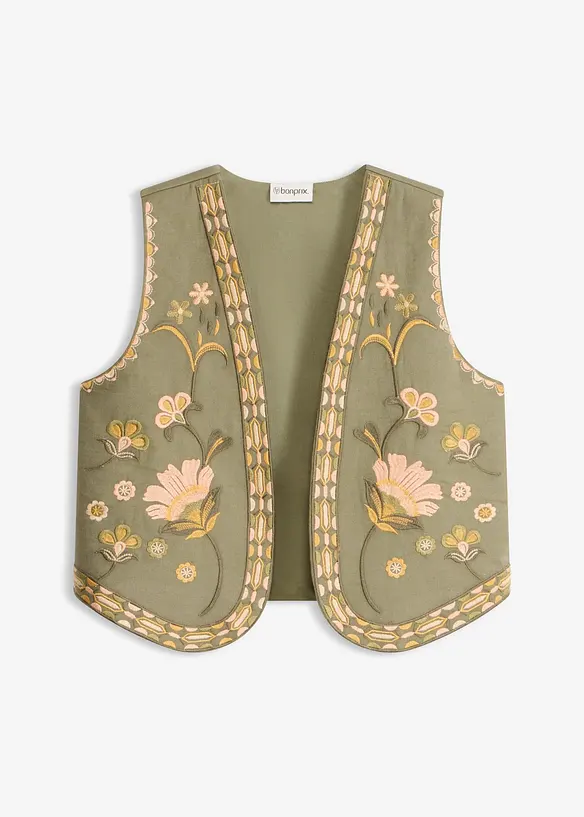 Gilet ricamato in misto lino vaporoso, bonprix