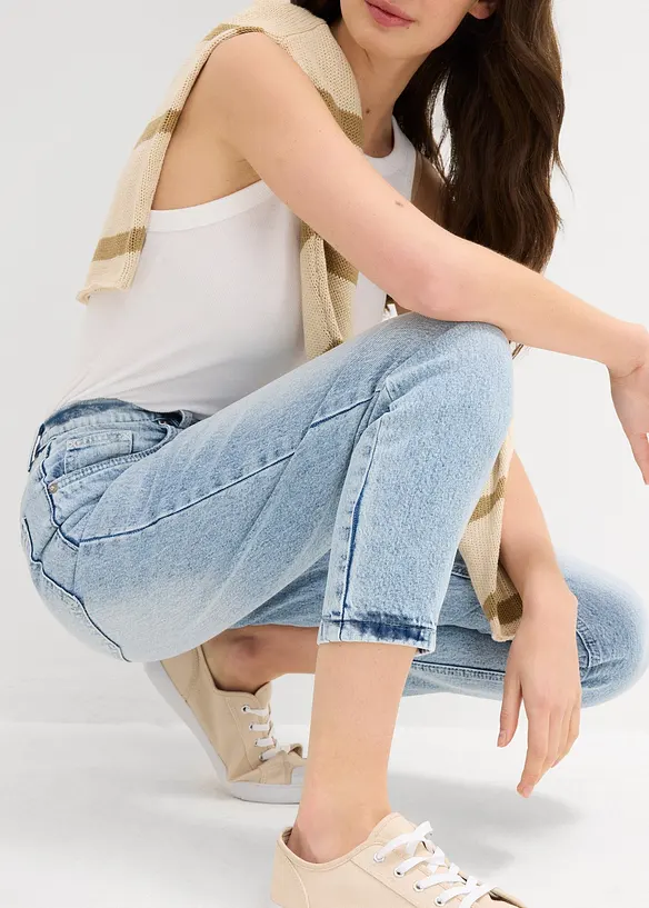 Mom jeans cropped, vita alta, bonprix