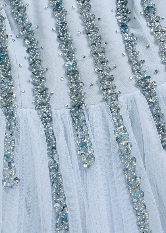 Abito lungo in fine tulle con ricami e paillettes, bonprix