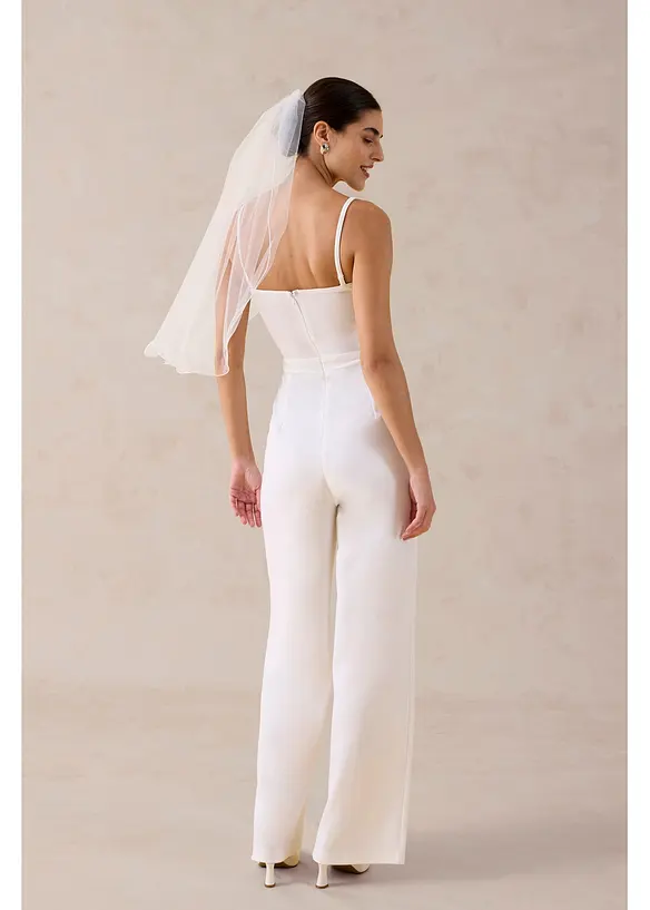 Tuta elegante in cr&ecirc;pe operato con ricamo con perline, bonprix