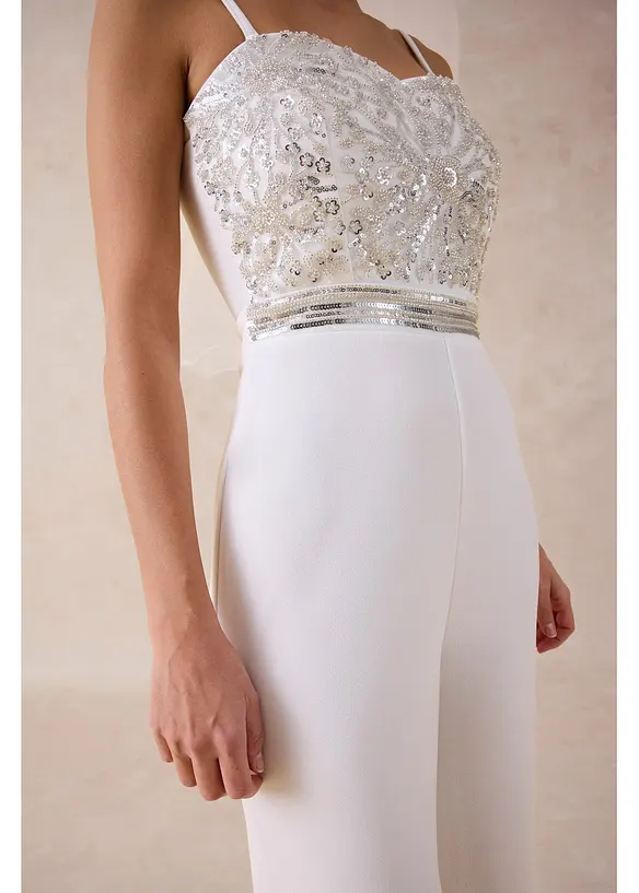 Tuta elegante in cr&ecirc;pe operato con ricamo con perline, bonprix