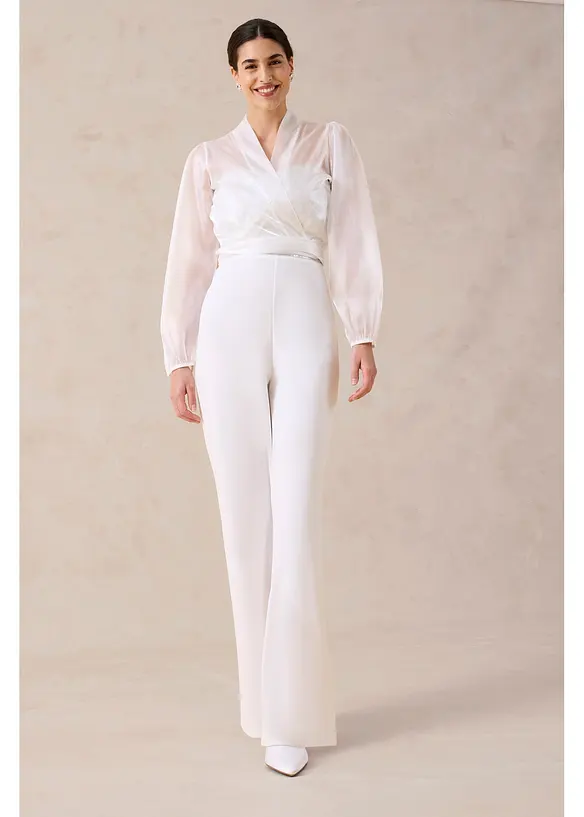 Tuta elegante in cr&ecirc;pe operato con ricamo con perline, bonprix