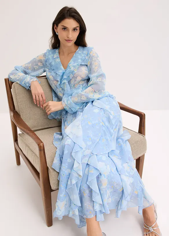 Blusa di chiffon con volant, bonprix