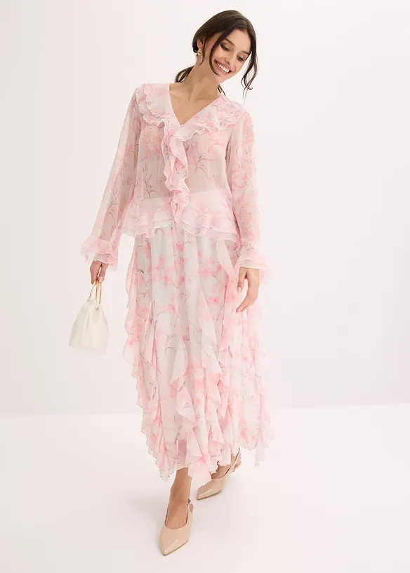 Blusa di chiffon con volant, bonprix