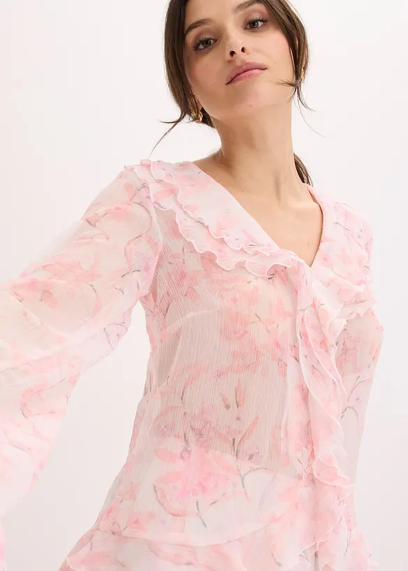 Blusa di chiffon con volant, bonprix