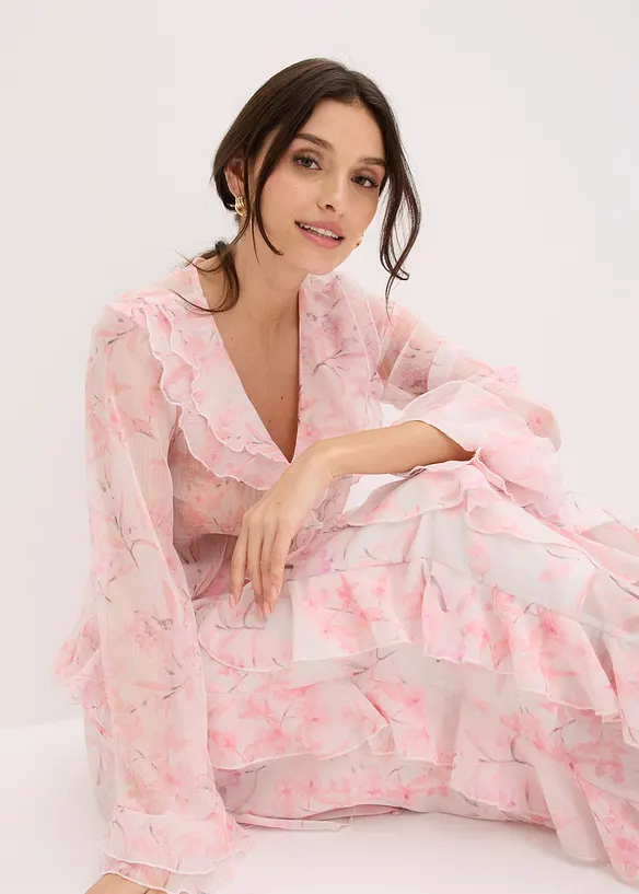 Blusa di chiffon con volant, bonprix