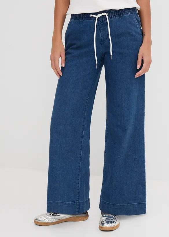 Jeans elasticizzati wide leg, vita media, bonprix