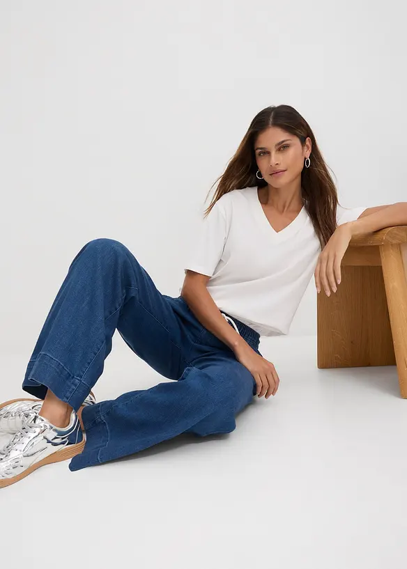 Jeans elasticizzati wide leg, vita media, bonprix