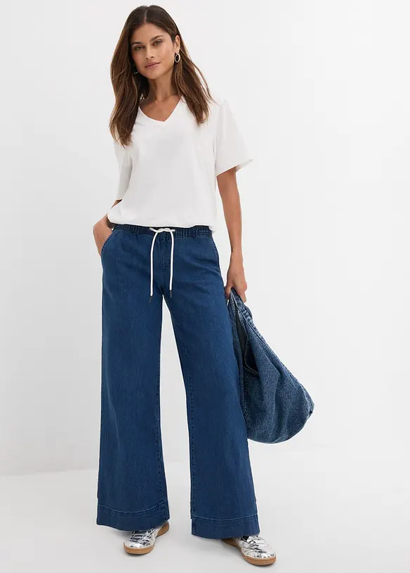 Jeans elasticizzati wide leg, vita media, bonprix