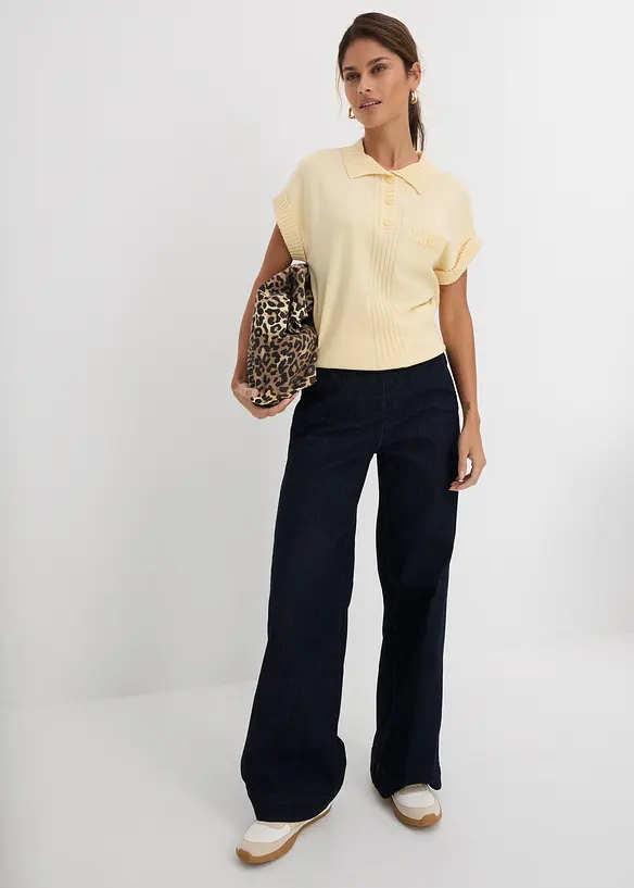 Jeans elasticizzati wide leg, vita media, bonprix