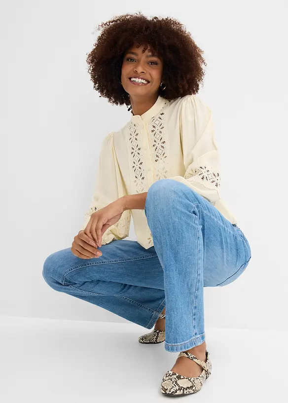 Jeans dritti con girovita comodo, vita media, bonprix