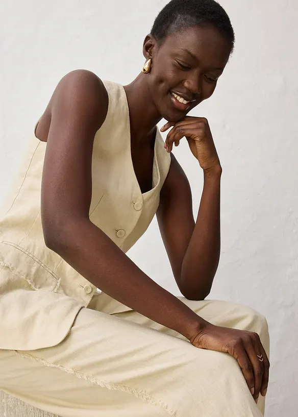 Gilet in stile sartoriale in puro lino, bonprix