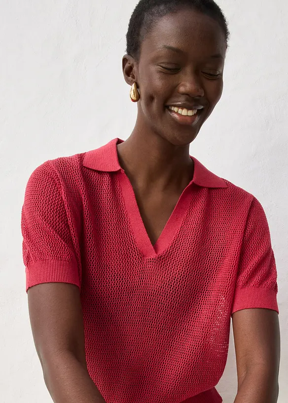 Polo in maglia traforata di misto lino, bonprix
