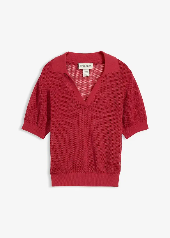 Polo in maglia traforata di misto lino, bonprix