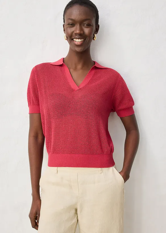 Polo in maglia traforata di misto lino, bonprix