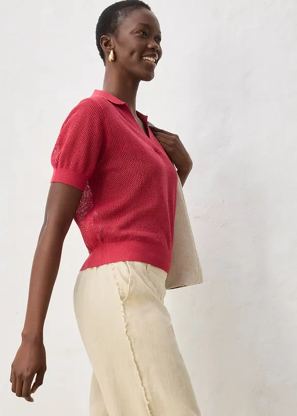 Polo in maglia traforata di misto lino, bonprix