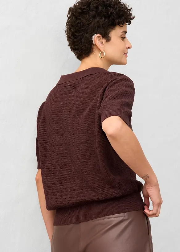 Polo in maglia traforata di misto lino, bonprix