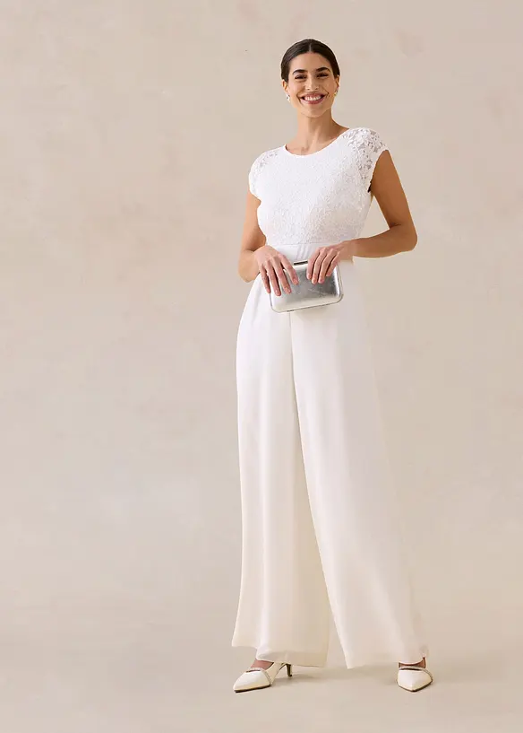 Tuta in fine chiffon con pizzo, bonprix