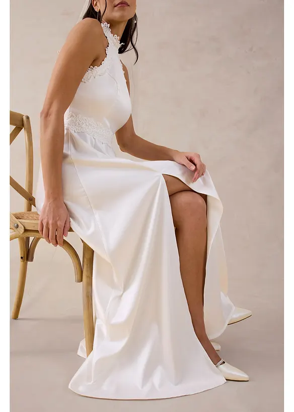 Abito da sposa in satin lucido con pizzo, bonprix