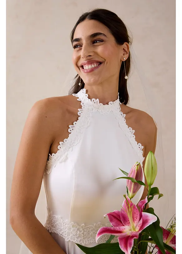 Abito da sposa in satin lucido con pizzo, bonprix