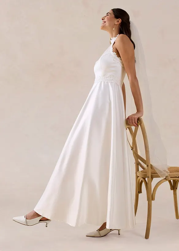 Abito da sposa in satin lucido con pizzo, bonprix