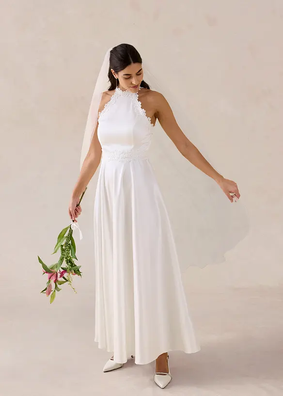 Abito da sposa in satin lucido con pizzo, bonprix