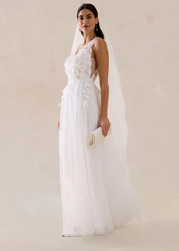 Abito da sposa in tulle delicato con pizzo floreale, bonprix
