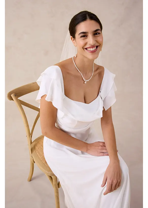 Abito da sposa in fine chifon con drappeggio, bonprix