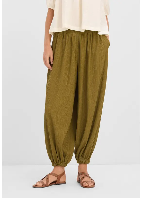 Pantaloni alla turca in cr&ecirc;pe operato, bonprix