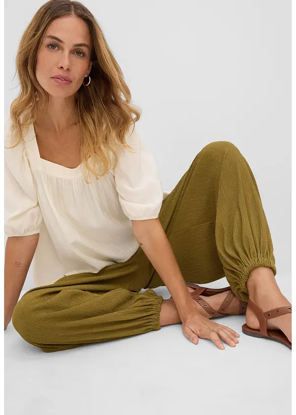 Pantaloni alla turca in cr&ecirc;pe operato, bonprix