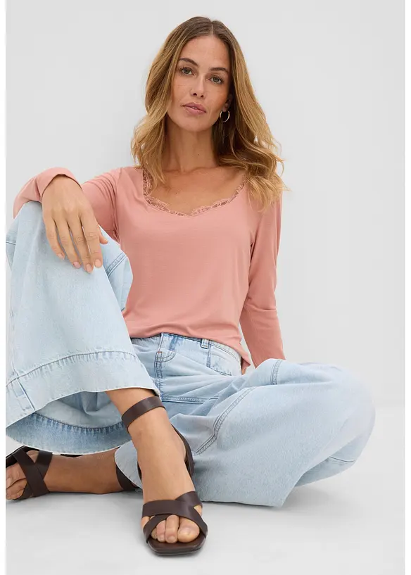 Maglia a maniche lunghe in misto viscosa morbido, bonprix