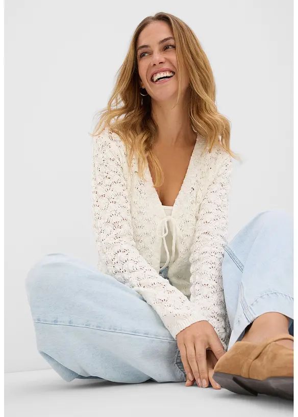 Cardigan traforato in puro cotone, bonprix