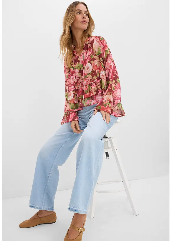 Blusa di chiffon con volant, bonprix