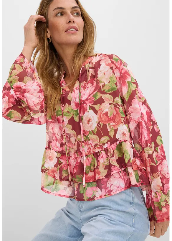 Blusa di chiffon con volant, bonprix