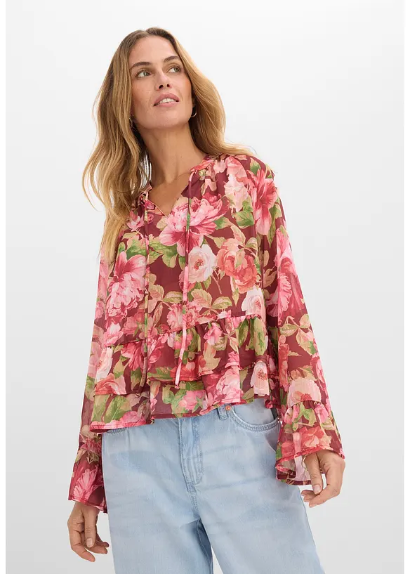 Blusa di chiffon con volant, bonprix
