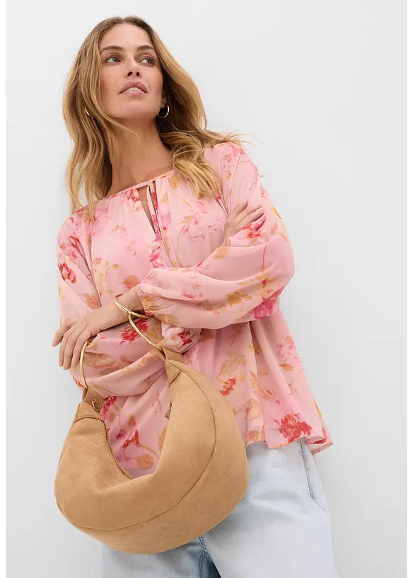 Blusa in chiffon con laccetti da annodare, bonprix