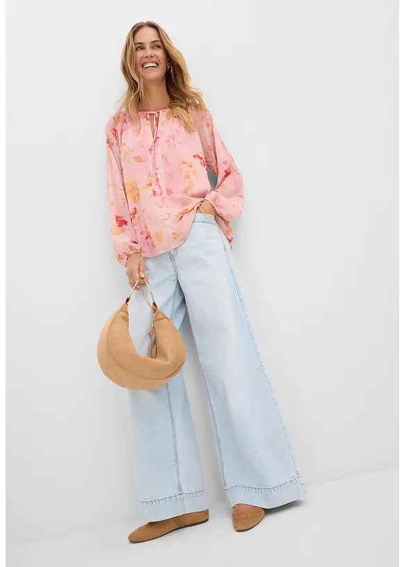 Blusa in chiffon con laccetti da annodare, bonprix