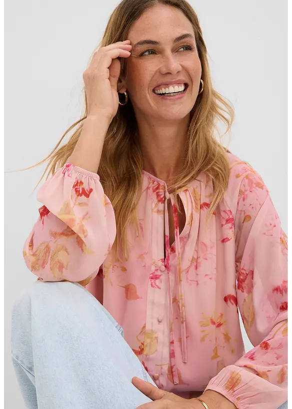 Blusa in chiffon con laccetti da annodare, bonprix